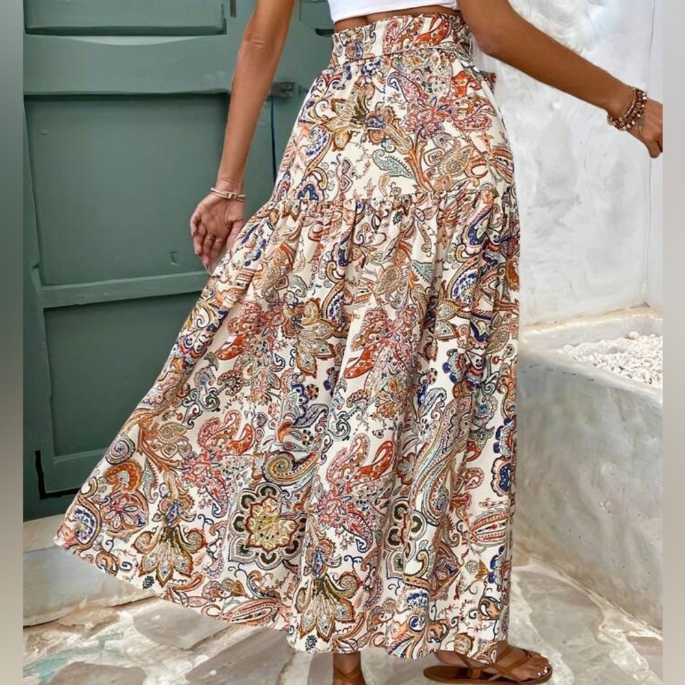 SHEIN •  Paisley Fringe Wrap Skirt